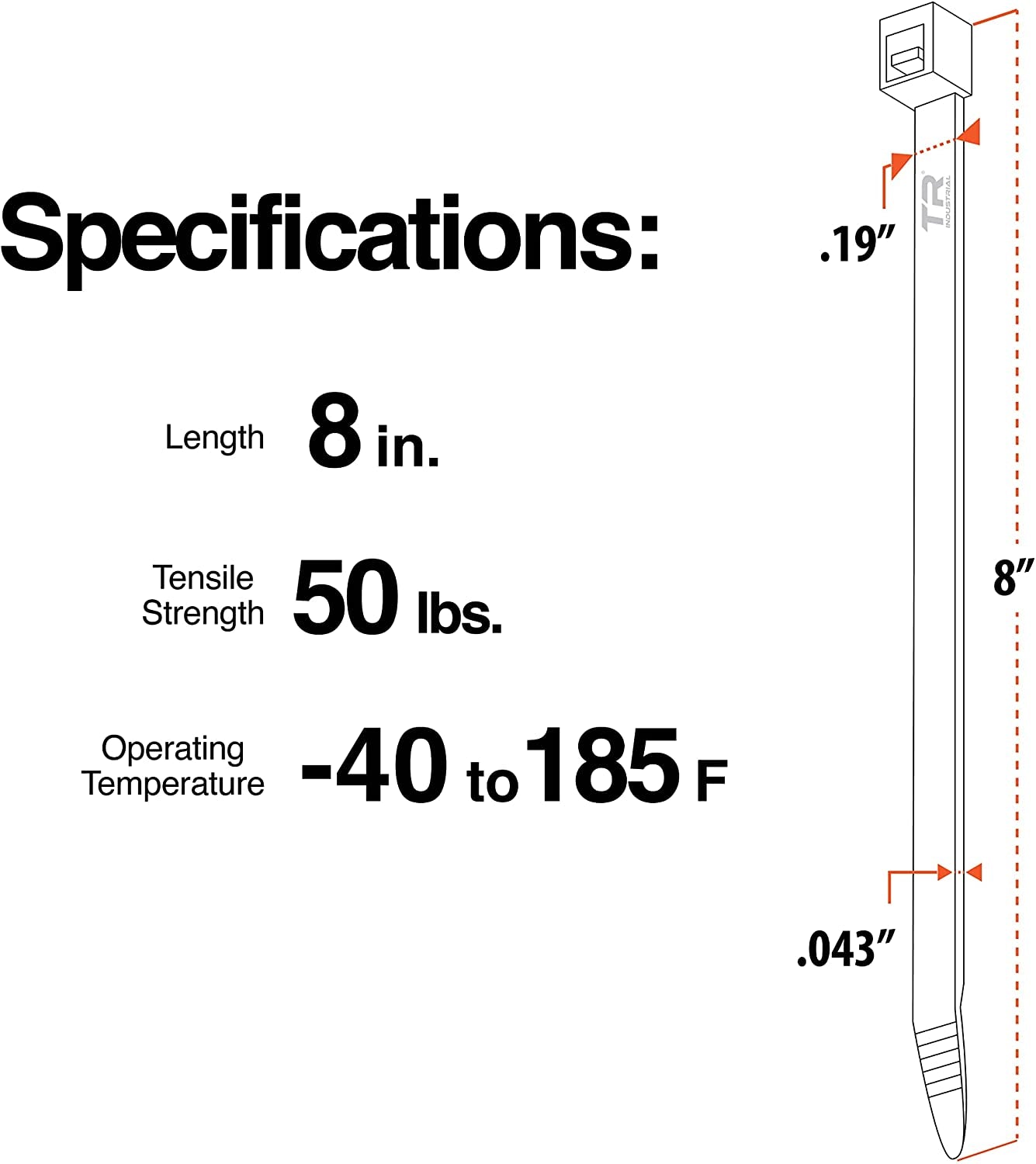 Multi-Purpose UV Resistant Black Cable Ties, 8 Inches, 100 Pack
