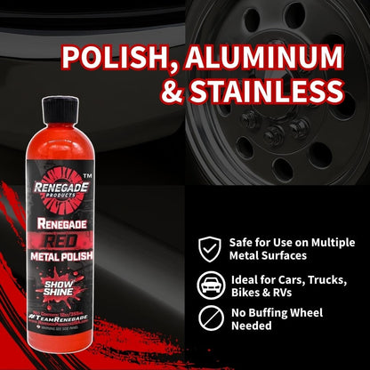 Red Liquid Metal Polish - Metal Polish & Car Scratch Removal, for Use on Chrome, Stainless Steel, & Aluminum, Cleaner & Polish for Cars, Trucks, Bikes