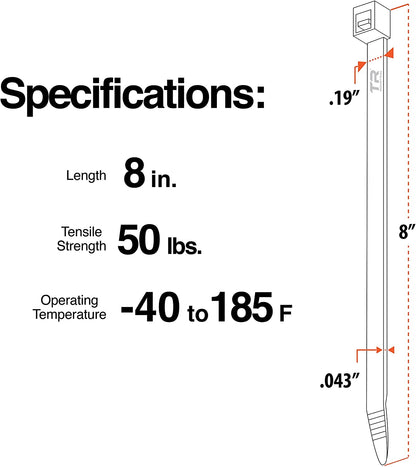 Multi-Purpose UV Resistant Black Cable Ties, 8 Inches, 100 Pack